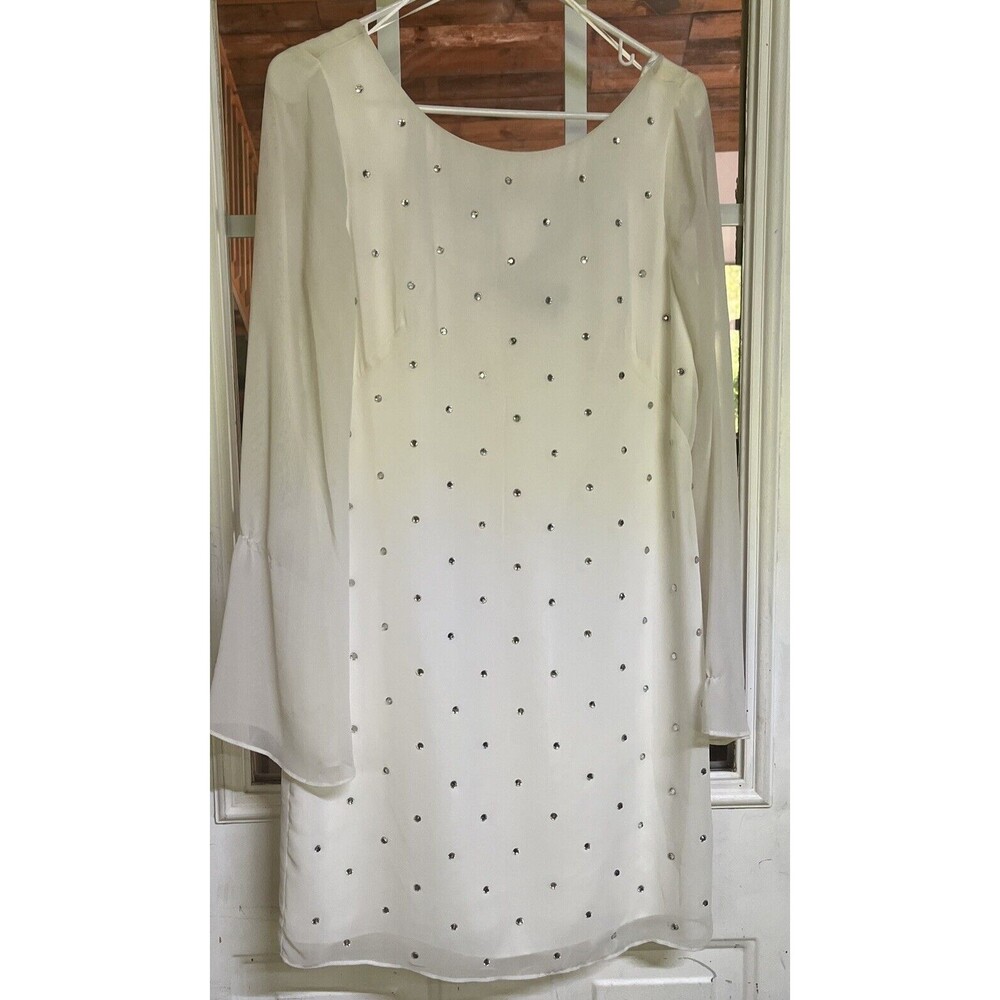 NWT Allen B by Allen Schwartz White Chiffon Rhinestone Dress Lined Size 6